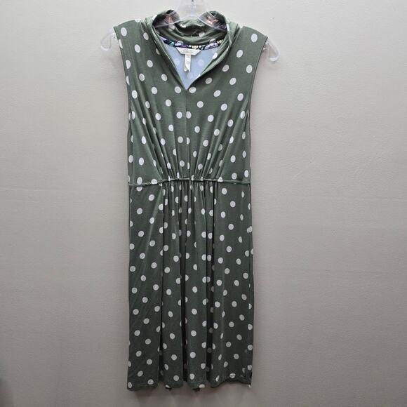 Matilda Jane Women's Polka Dot Jersey A-Line Dress Green & Beige Size Small Work - Picture 1 of 5